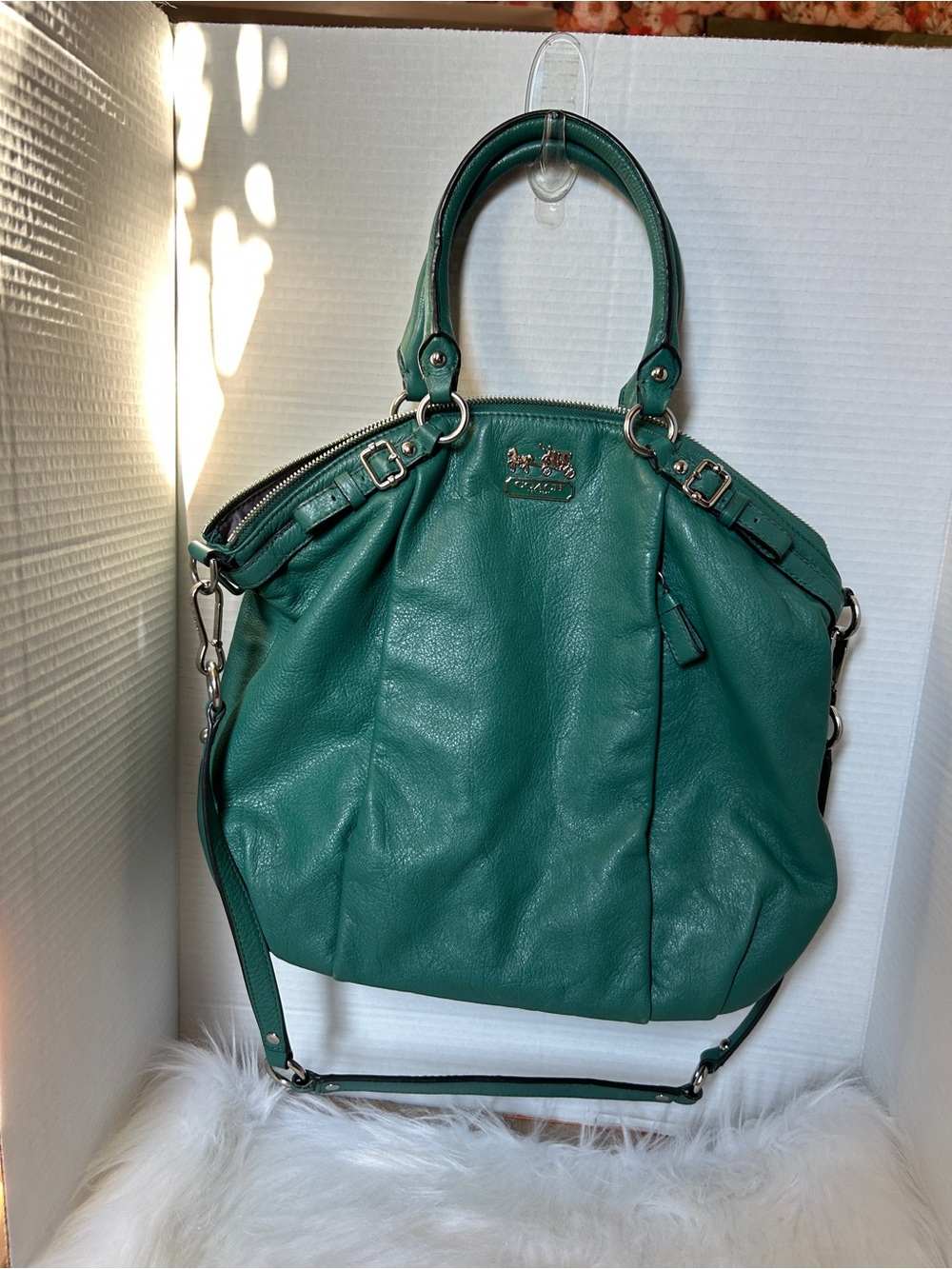 Coach Madison Lindsay Teal Green Leather Shoulder Satchel